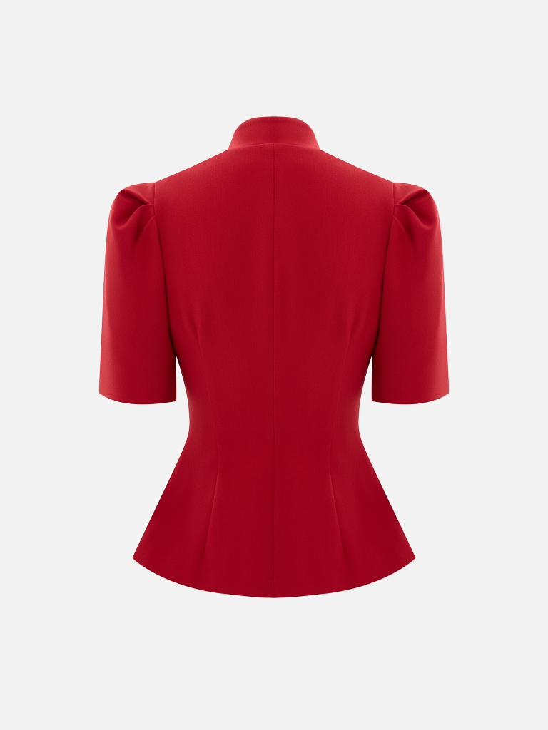 Single-breasted jacket with stand-up collar and short sleeves