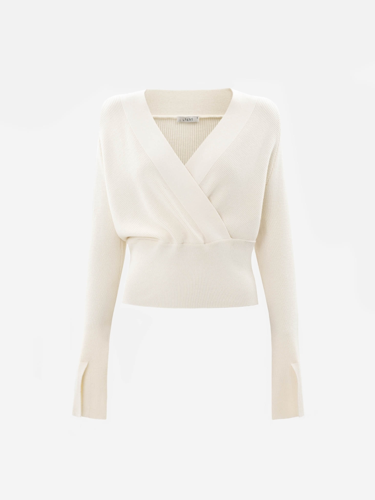 Knitted jumper with wrap imitation