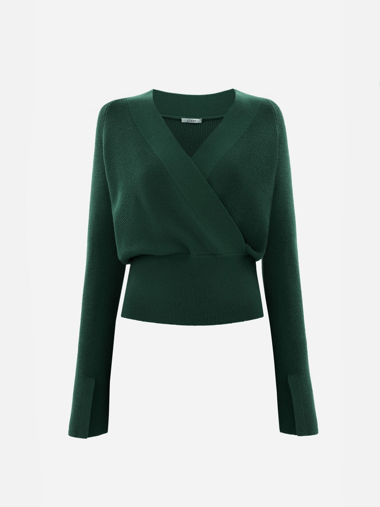 Knitted jumper with wrap imitation