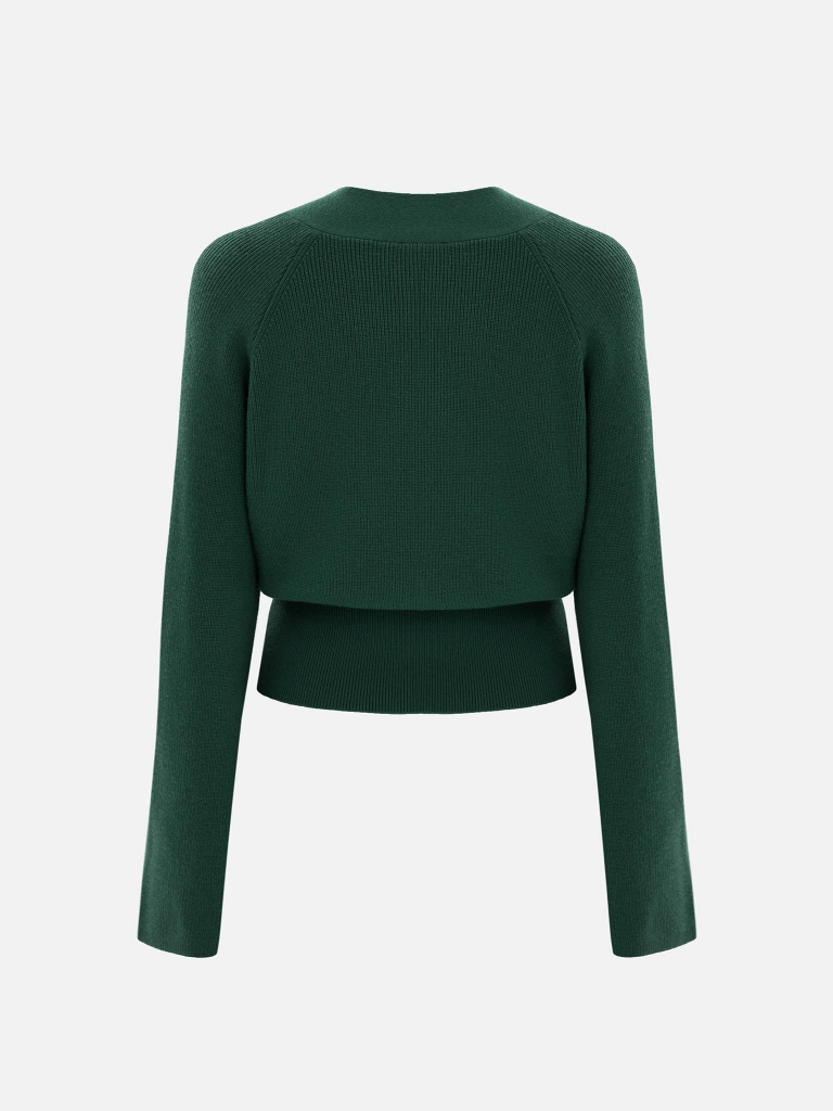 Knitted jumper with wrap imitation