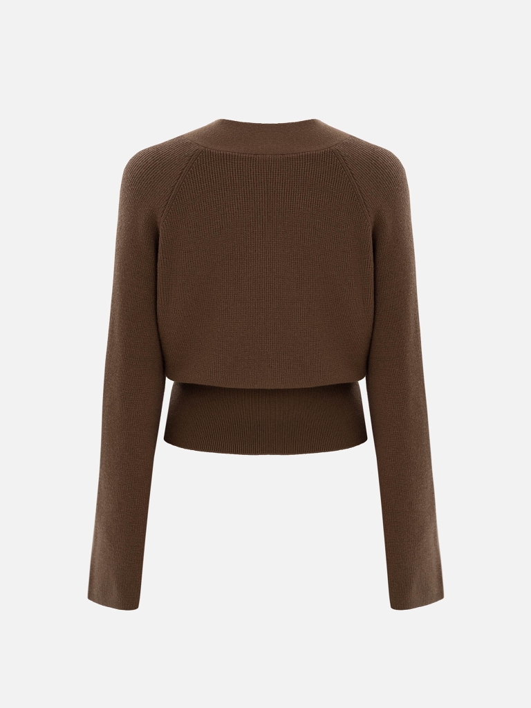 Knitted jumper with wrap imitation 
