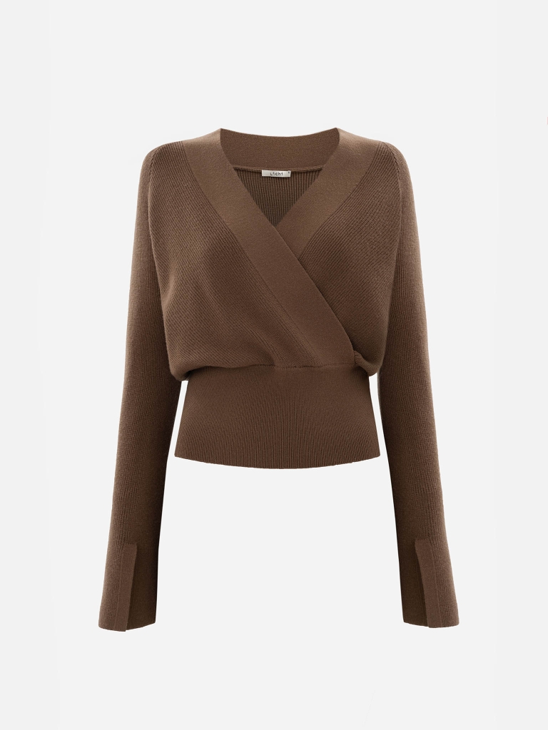 Knitted jumper with wrap imitation 
