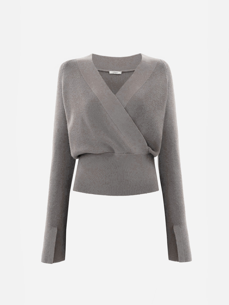 Knitted jumper with wrap imitation 