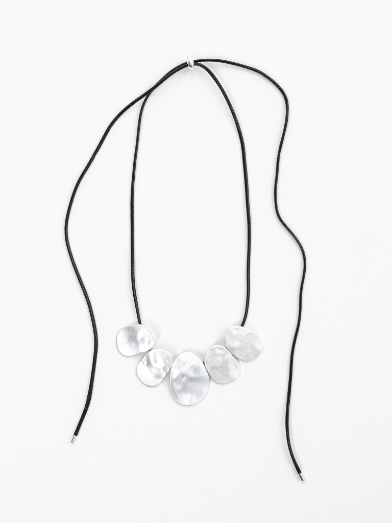 Eco-leather cord necklace with silvertone pendants
