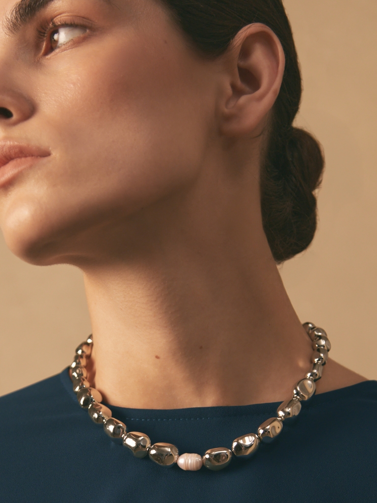 Silver-plated bead necklace