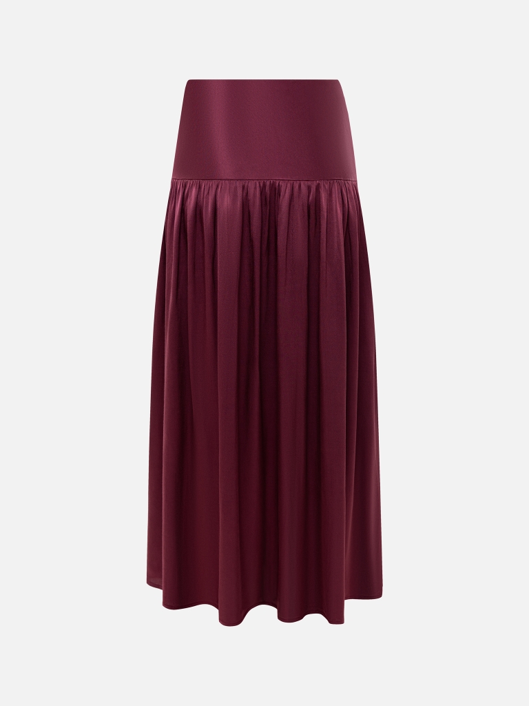Viscose midi skirt with pleats at the hips