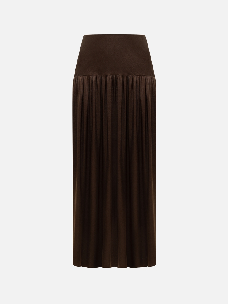 Viscose midi skirt with pleats at the hips