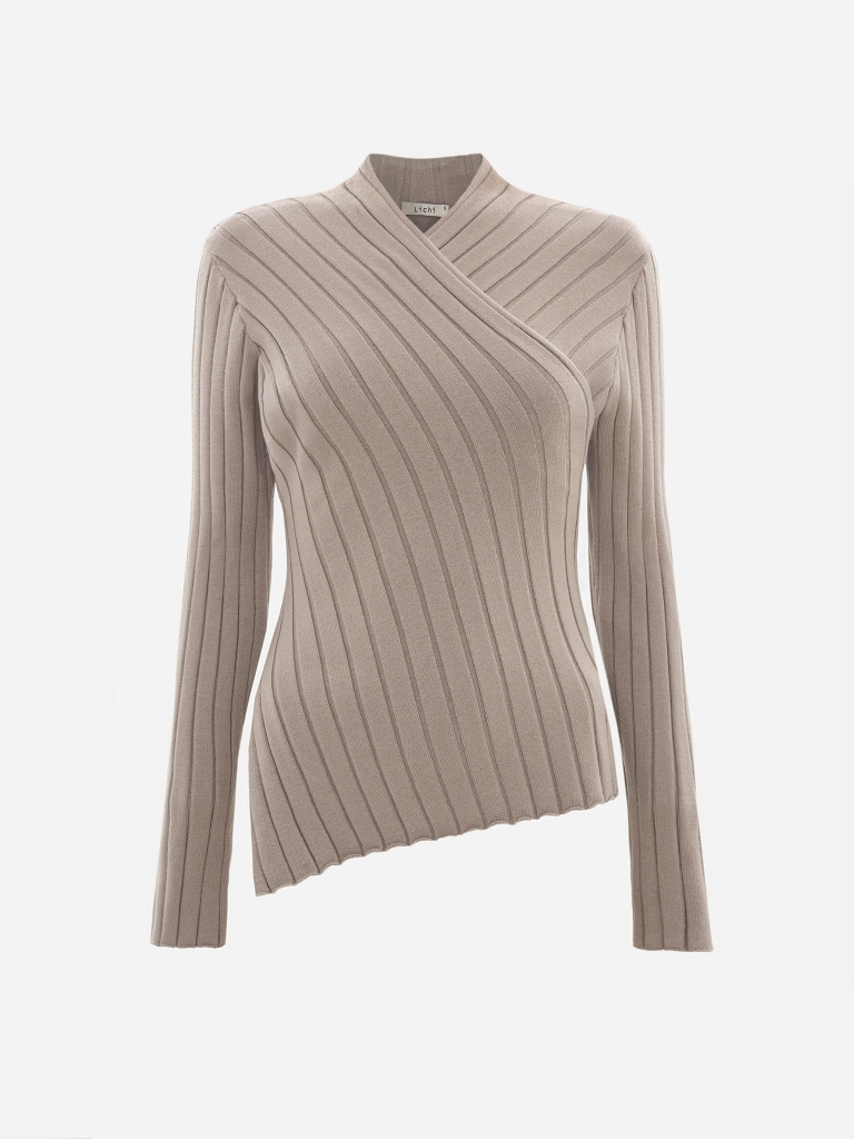 Ribbed jumper with a wrap imitation 