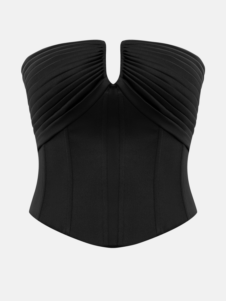 Satin corset with small chest pleats