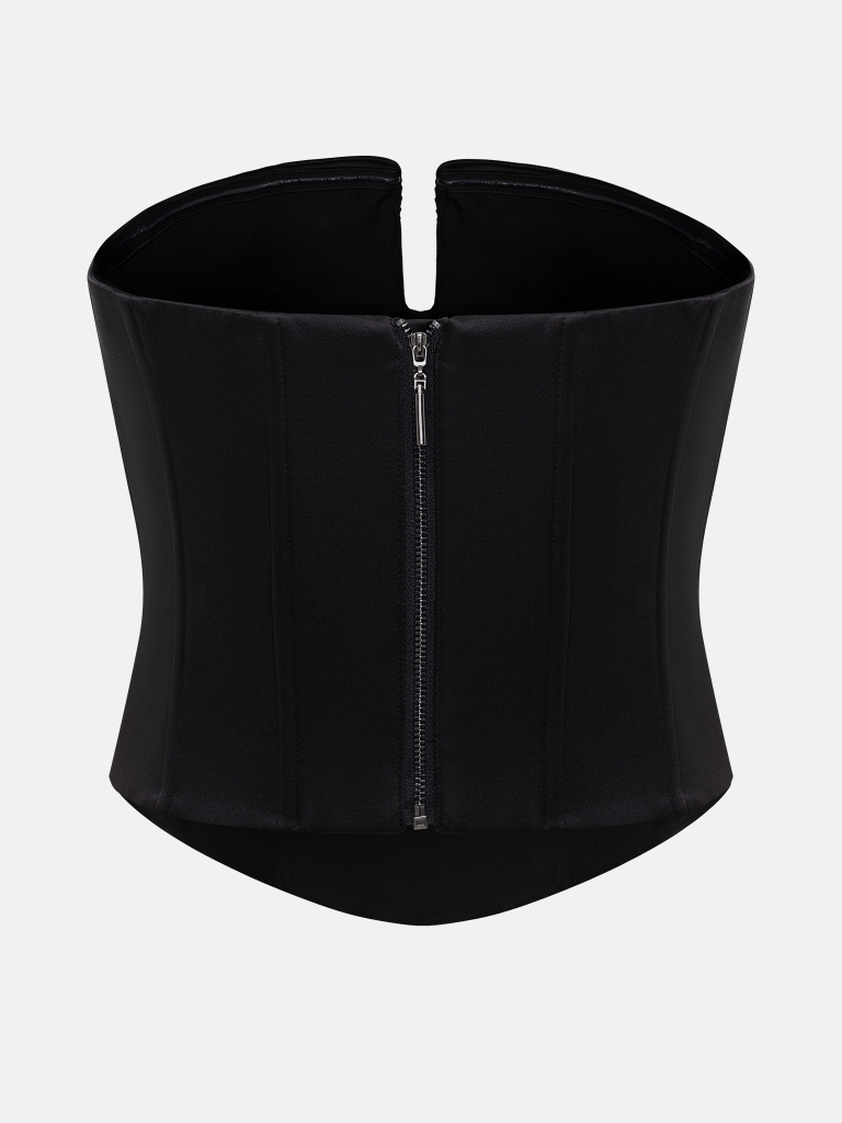 Satin corset with small chest pleats