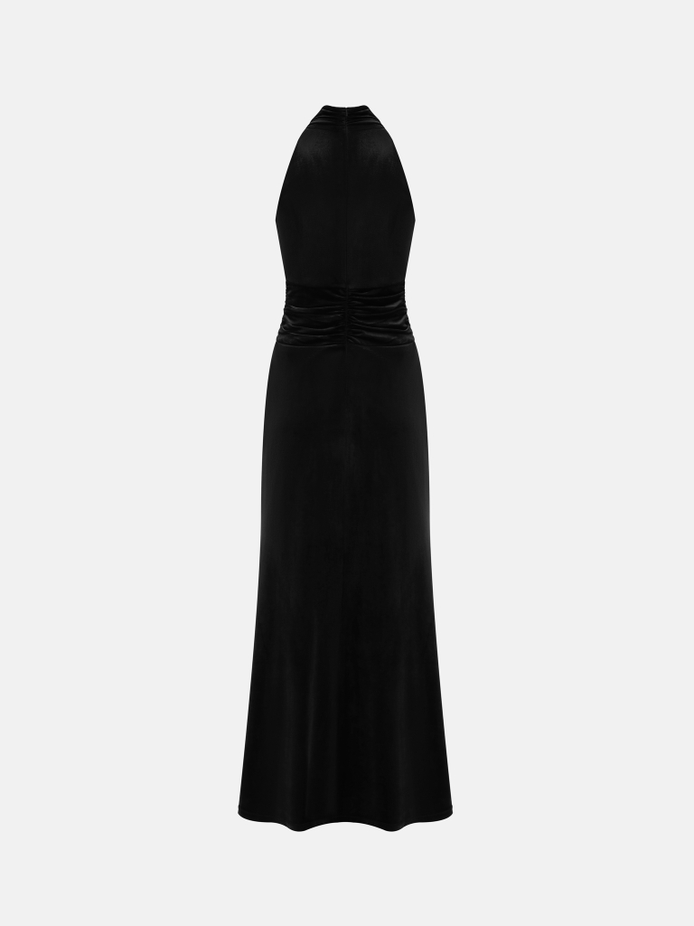 Velvet maxi dress with large crystal decor