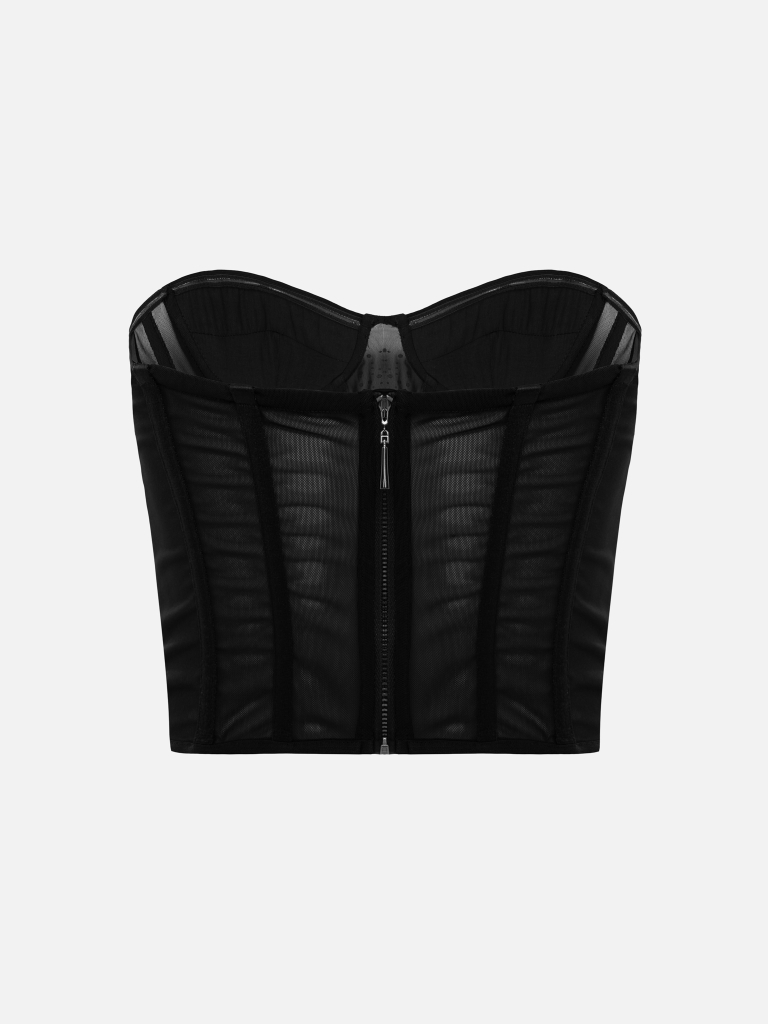 Semi-transparent corset with rhinestones