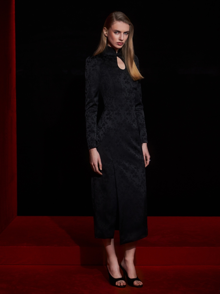 Fitted jacquard midi dress with teardrop neckline — Lichi