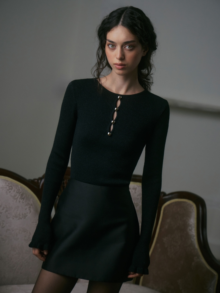 Metallised yarn jumper with silver decor