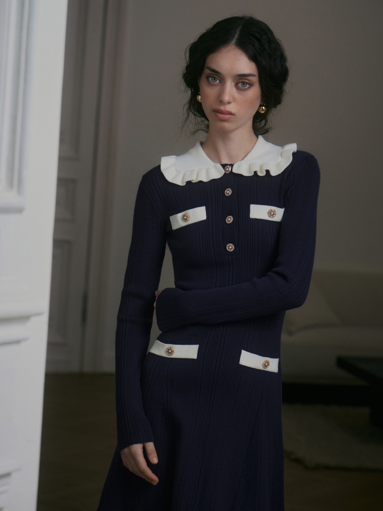 Rib-knit mini dress with contrasting details