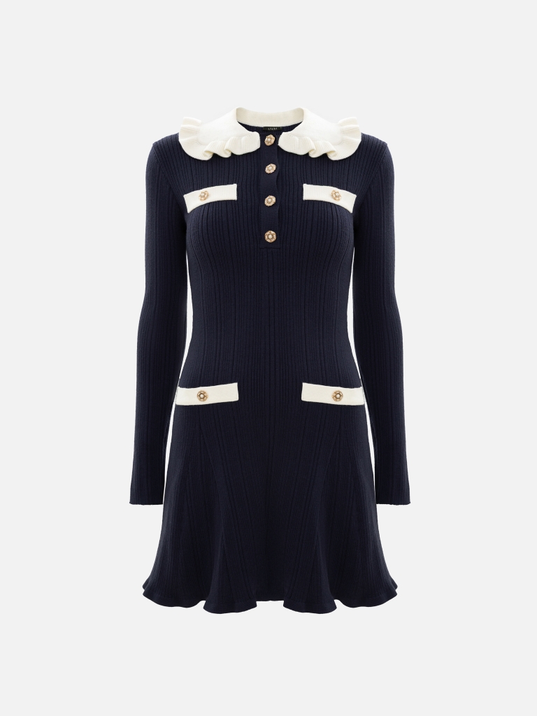 Rib-knit mini dress with contrasting details