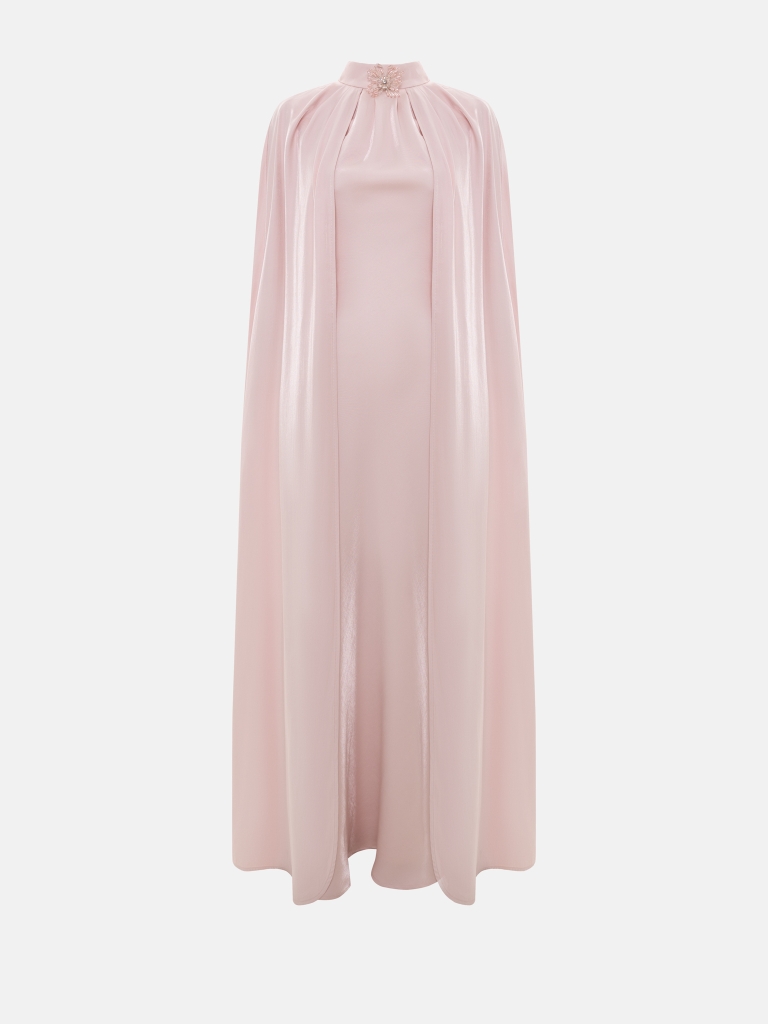 Maxi viscose dress with floor-length cape