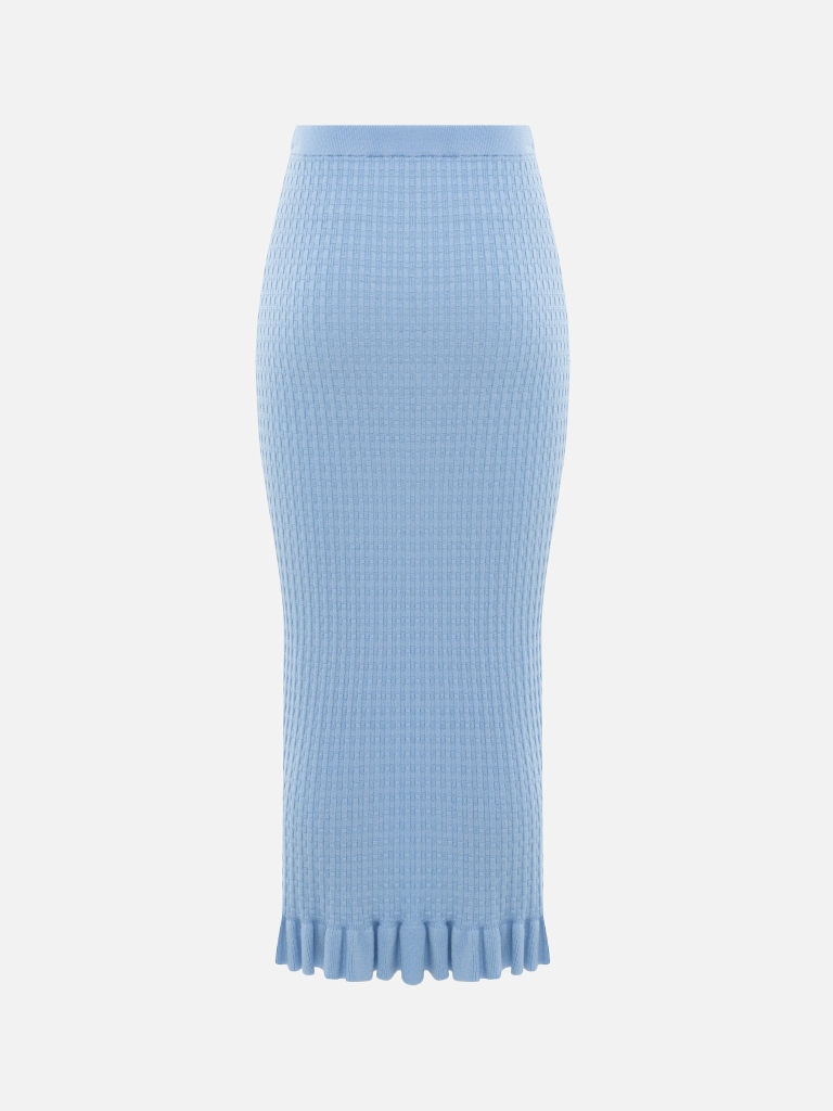 Straight textured-knit midi skirt with ruffles