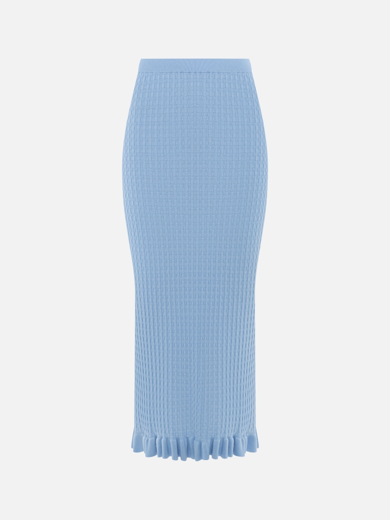 Straight textured-knit midi skirt with ruffles