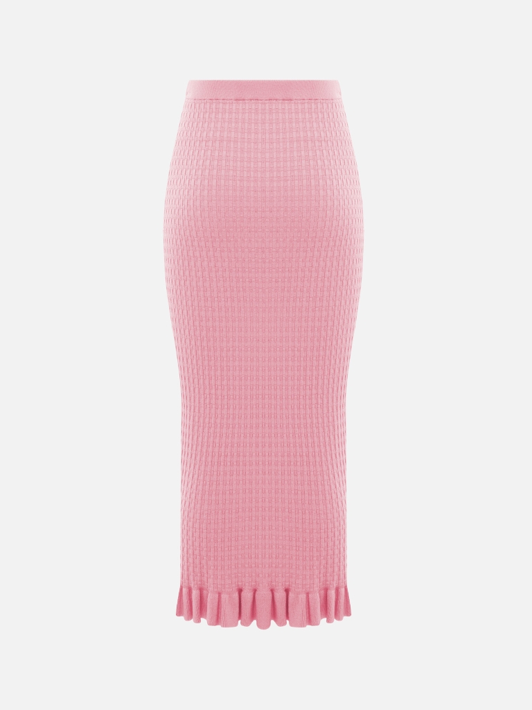 Straight textured-knit midi skirt with ruffles