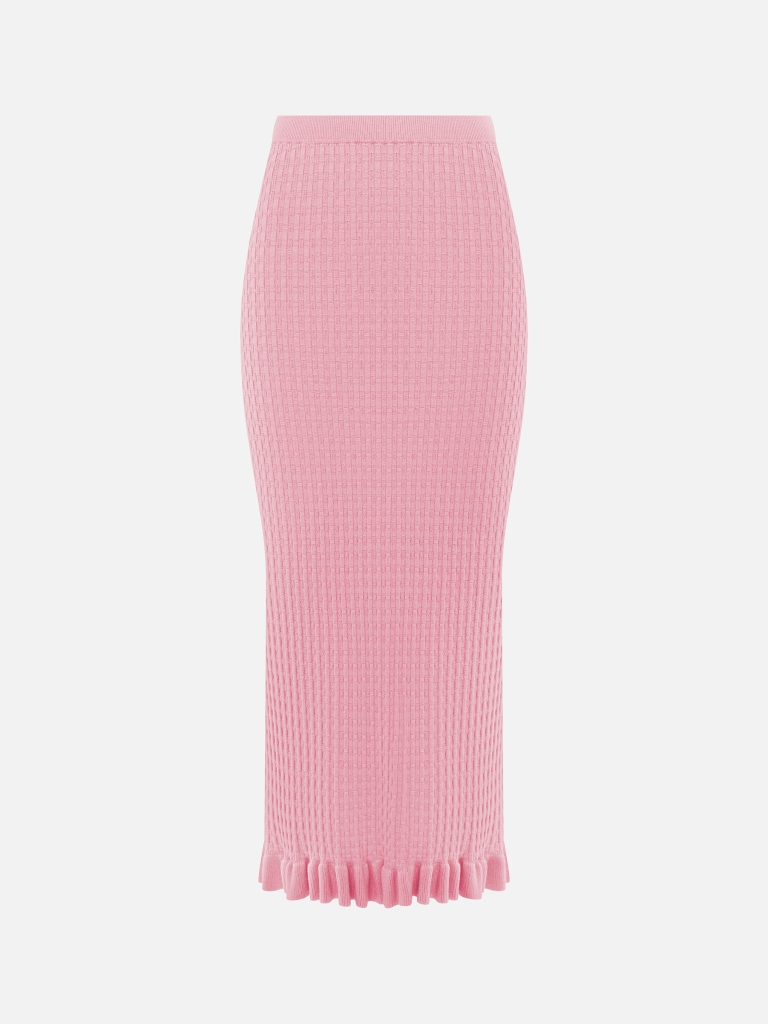 Straight textured-knit midi skirt with ruffles