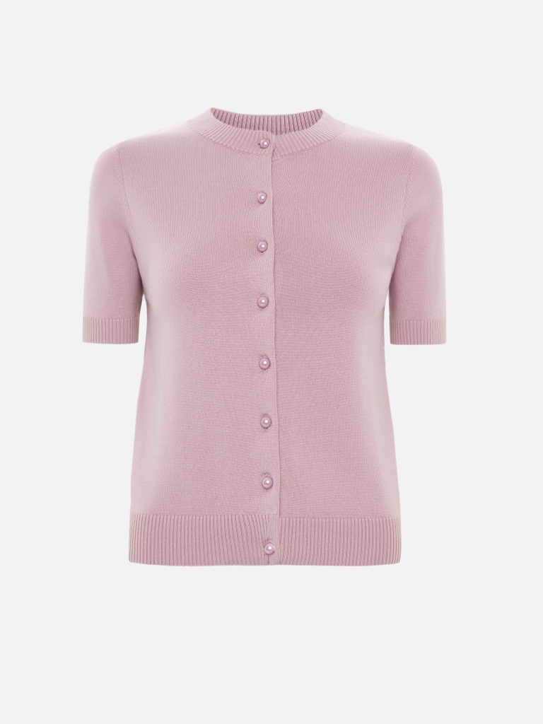 Cardigan with short sleeves and pearl buttons