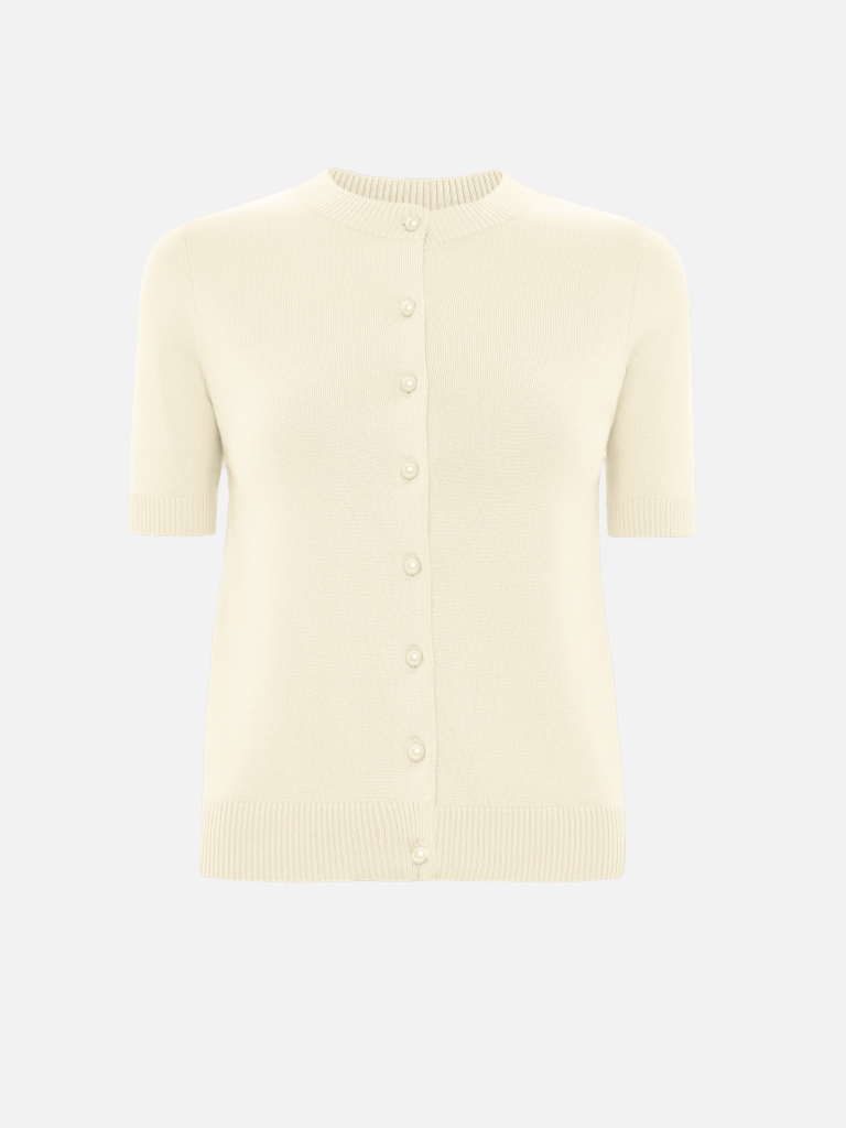 Cardigan with short sleeves and pearl buttons