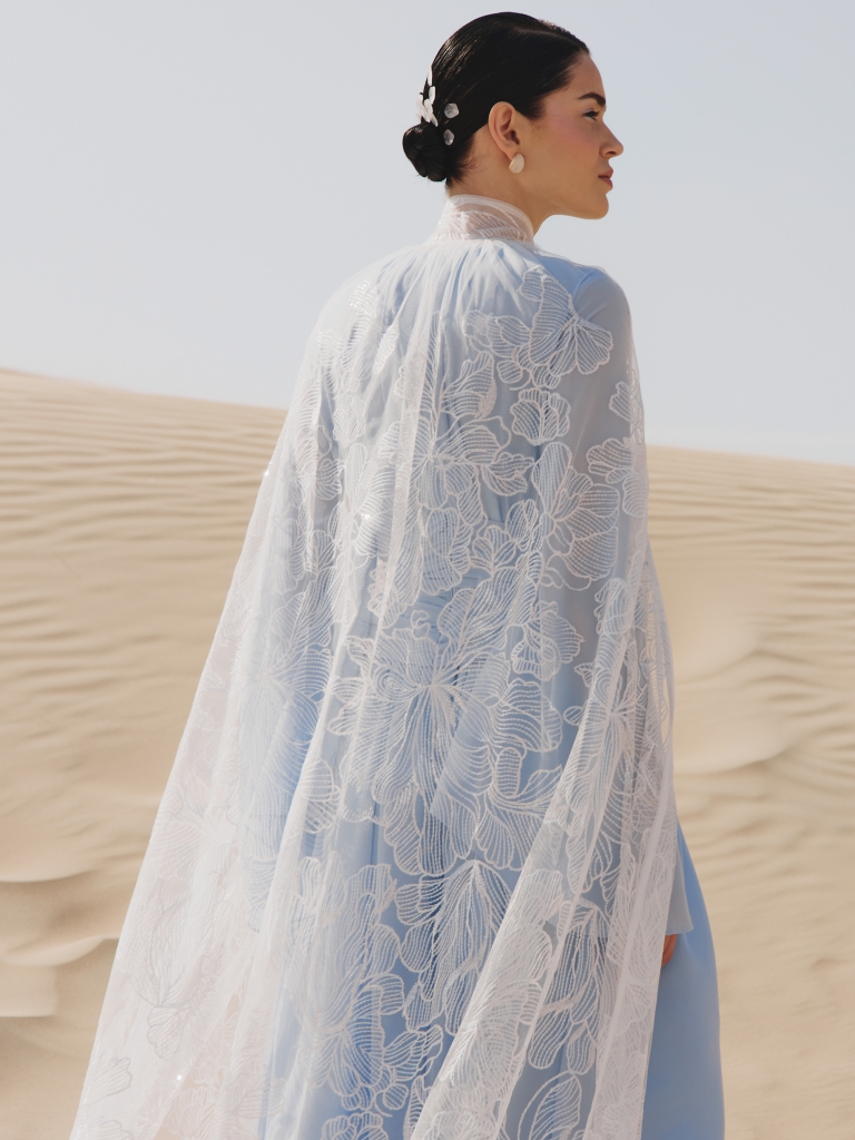Sheer floor-length cape