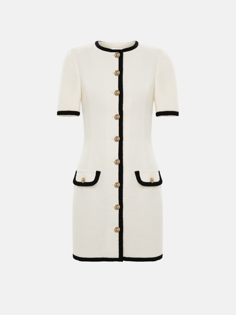 Tweed mini dress with contrasting inserts :: LICHI - Online