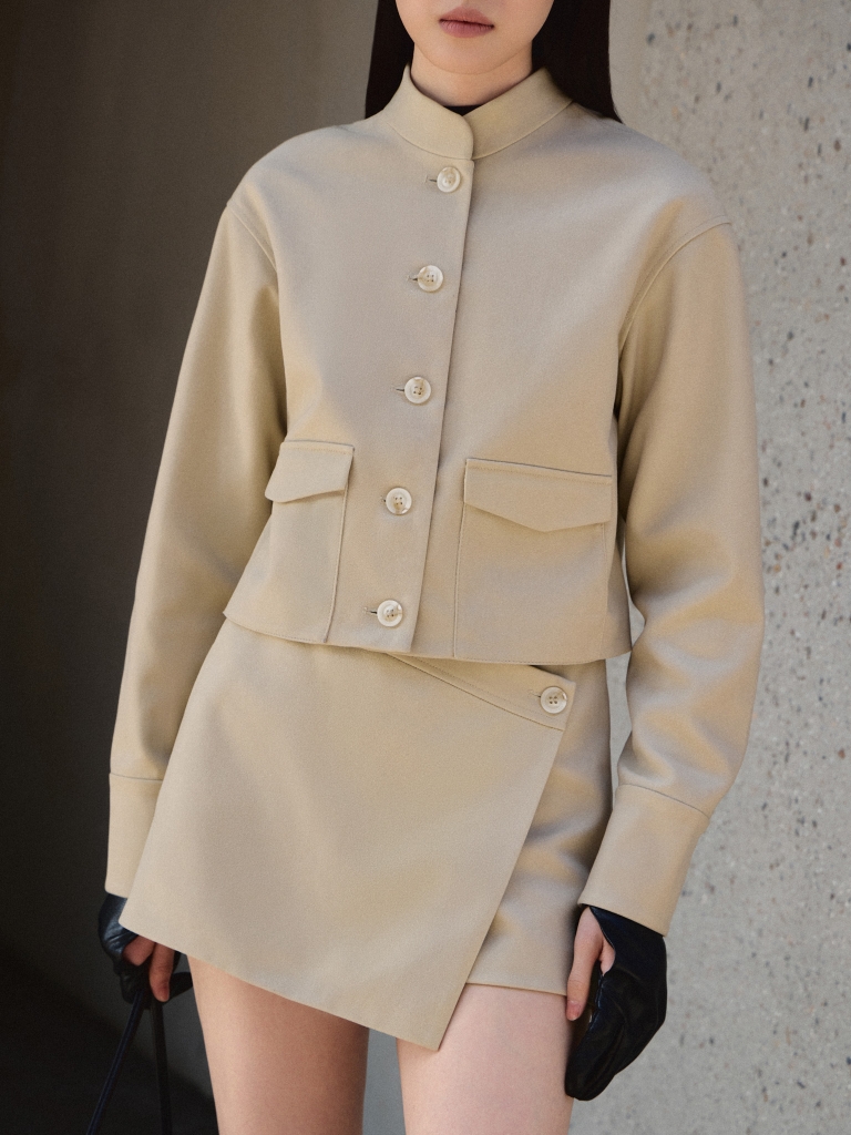 Cropped eco-suede jacket with large buttons