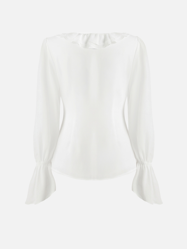 Wrap blouse with sheer sleeves