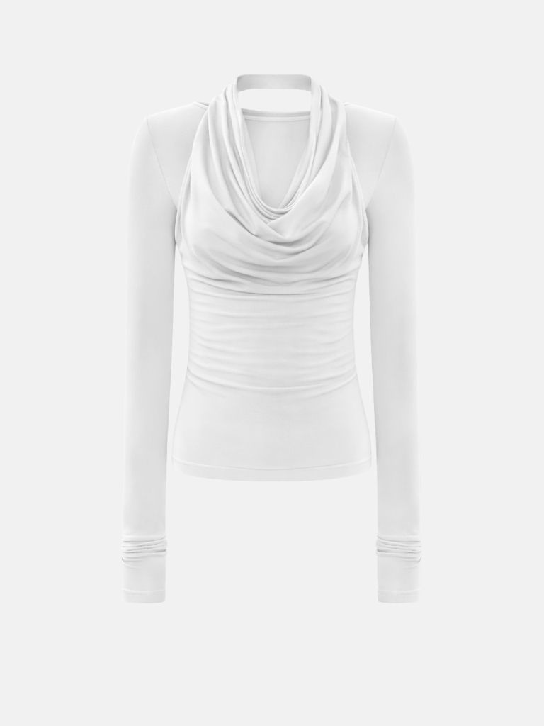 Viscose long sleeve top with draped neckline