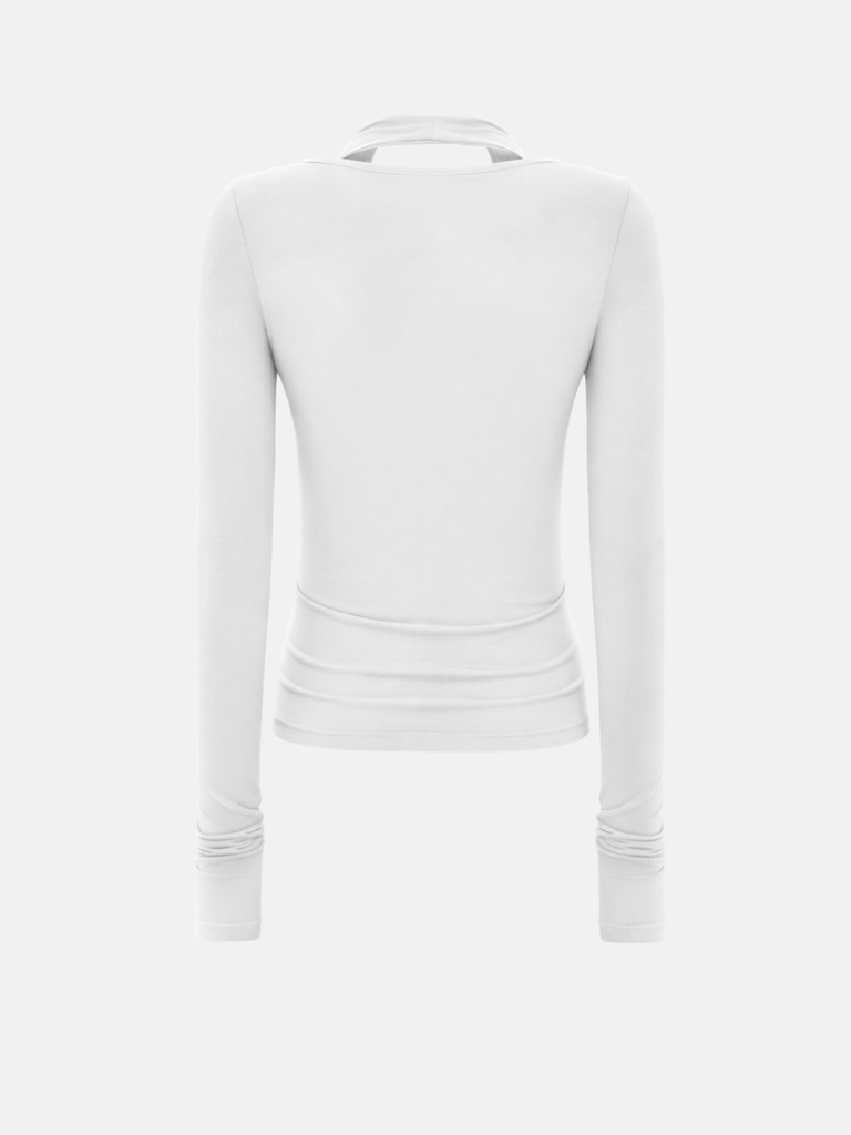 Viscose long sleeve top with draped neckline