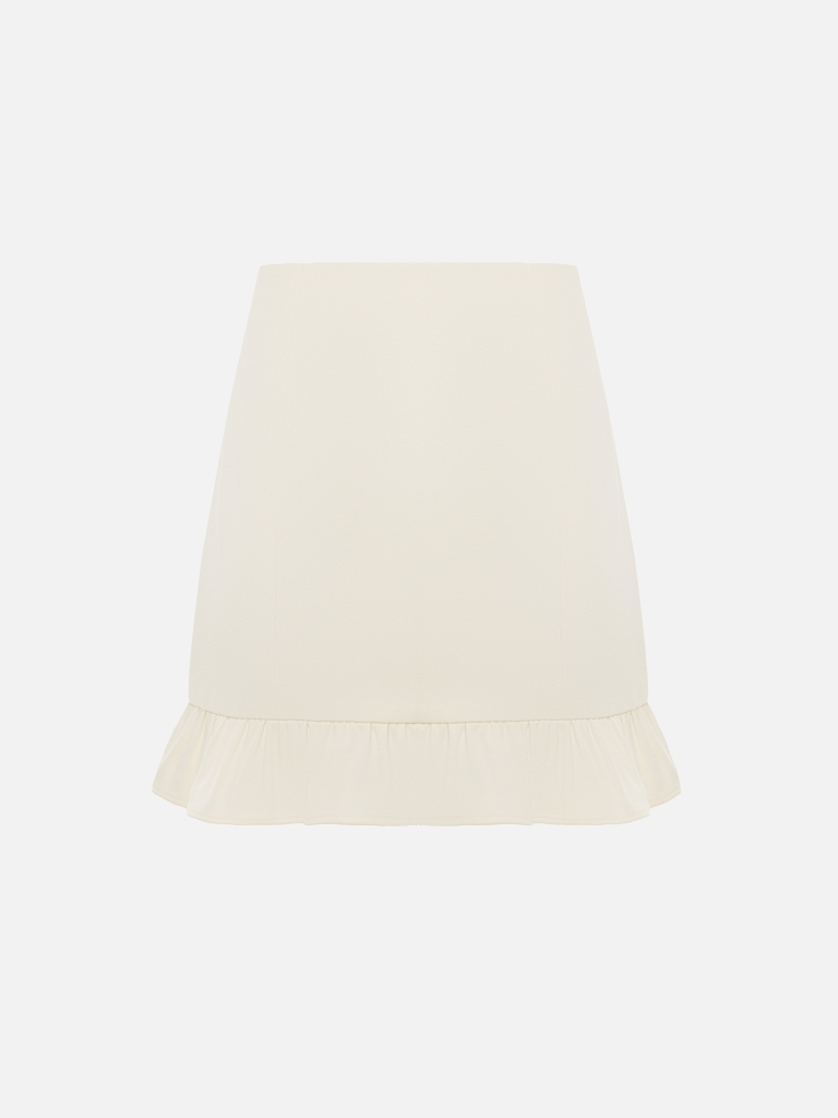 Straight mini skirt with ruffles on the bottom hem