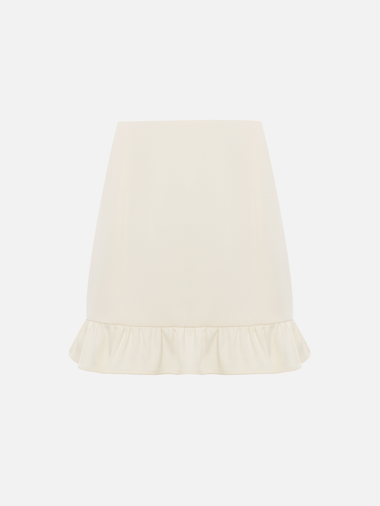 Straight mini skirt with ruffles on the bottom hem