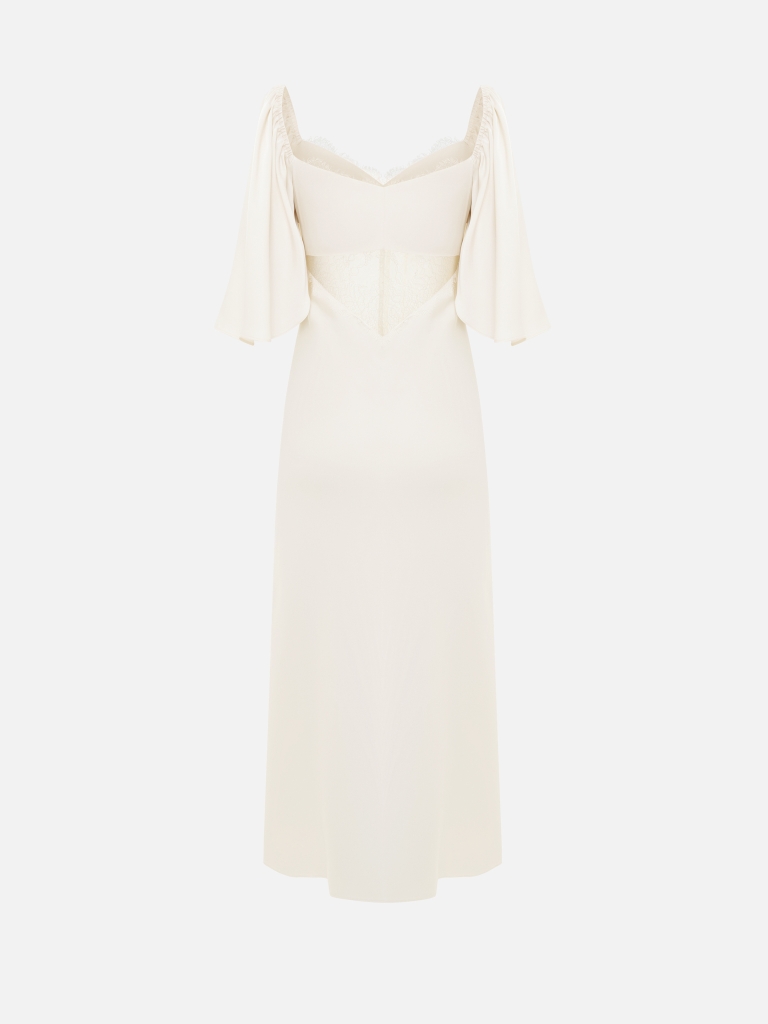 Легкое платье макси из сатина с кружевной вставкой на талии