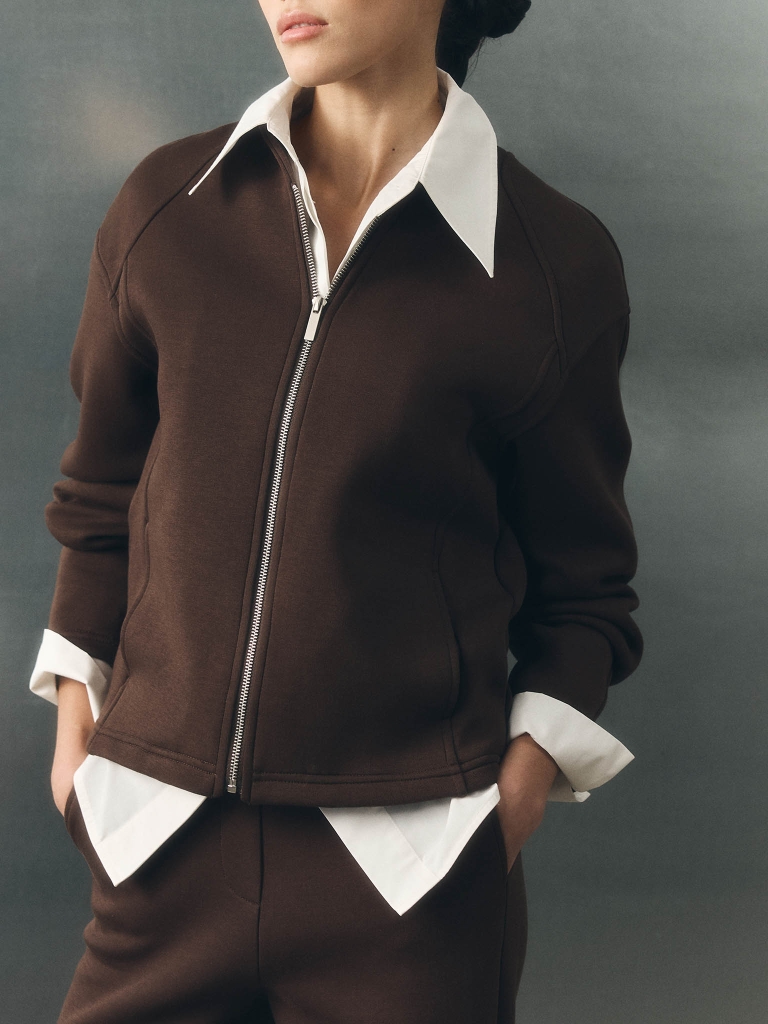 Jersey hoodie with a stand-up collar