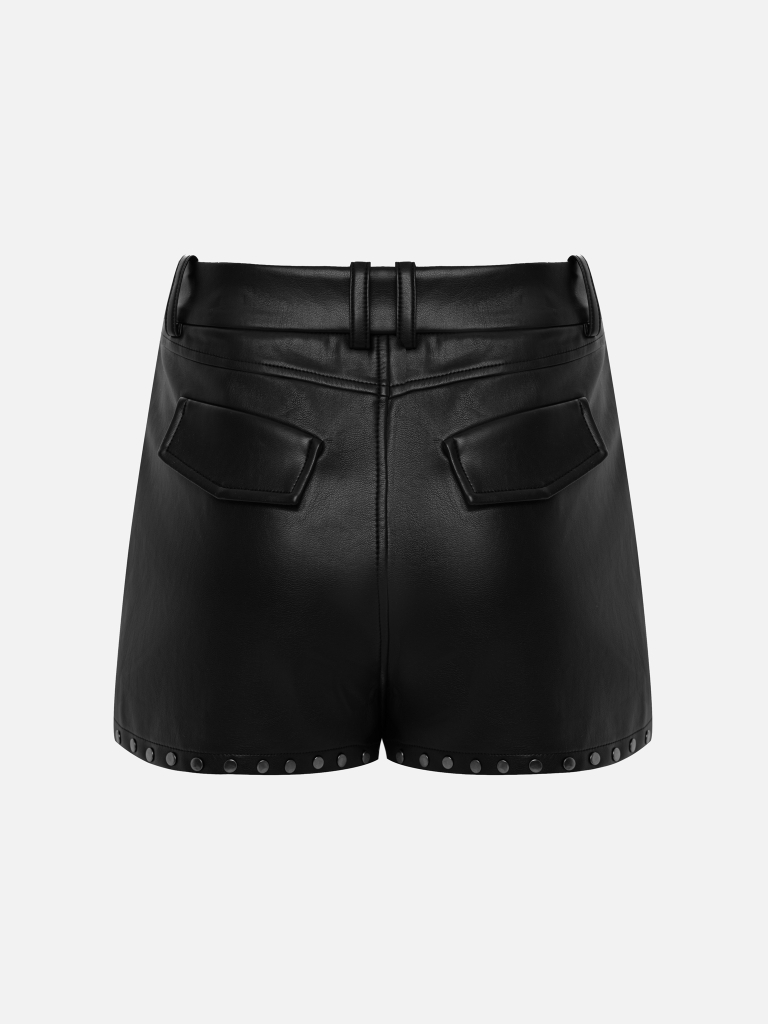 Шорты мини из экокожи с металлическим декором