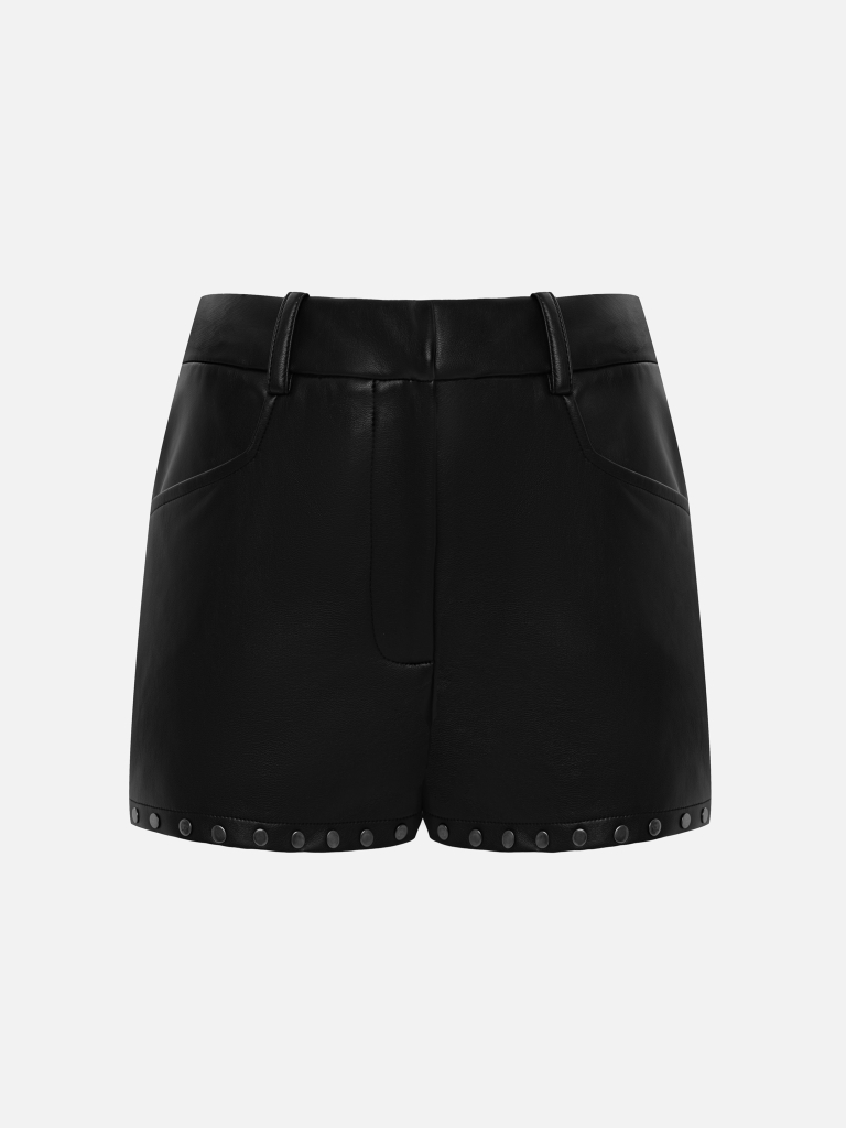 Шорты мини из экокожи с металлическим декором