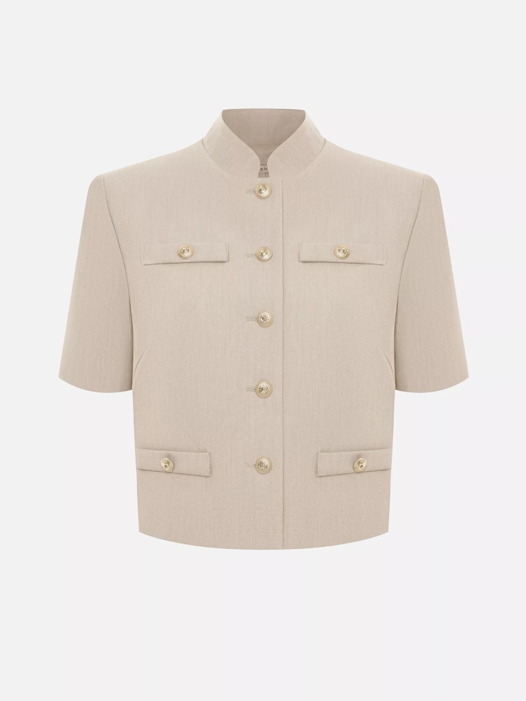 Jacket with short sleeves and oversized buttons