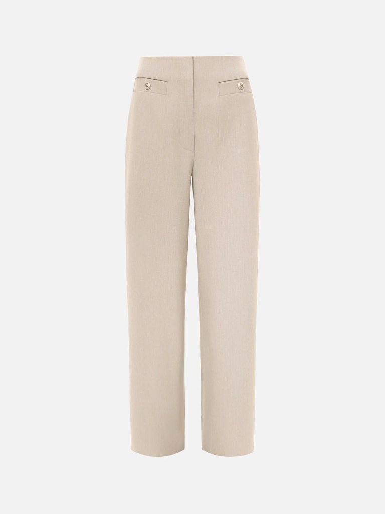 Mid-rise trousers with front creases and oversized buttons