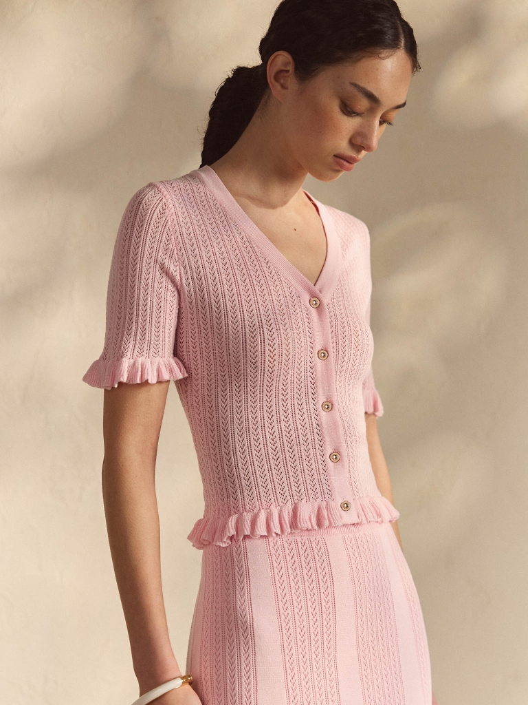 Openwork jersey top with short sleeves