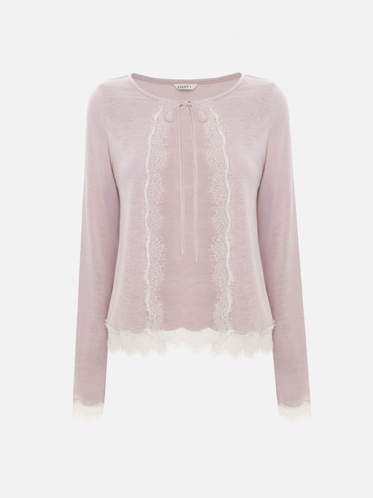Jersey cardigan with lace trim and ties