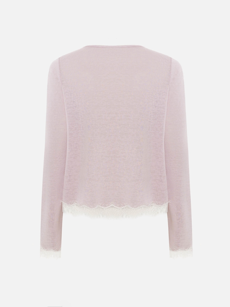 Jersey cardigan with lace trim and ties