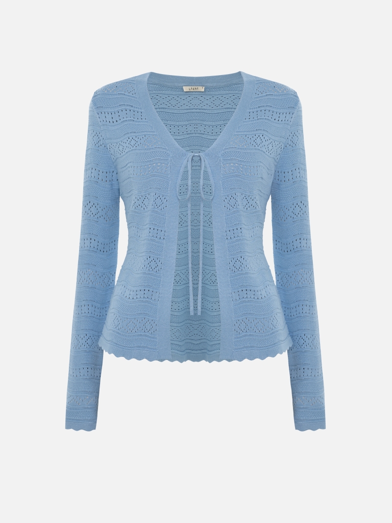 Openwork knitted cardigan with ties