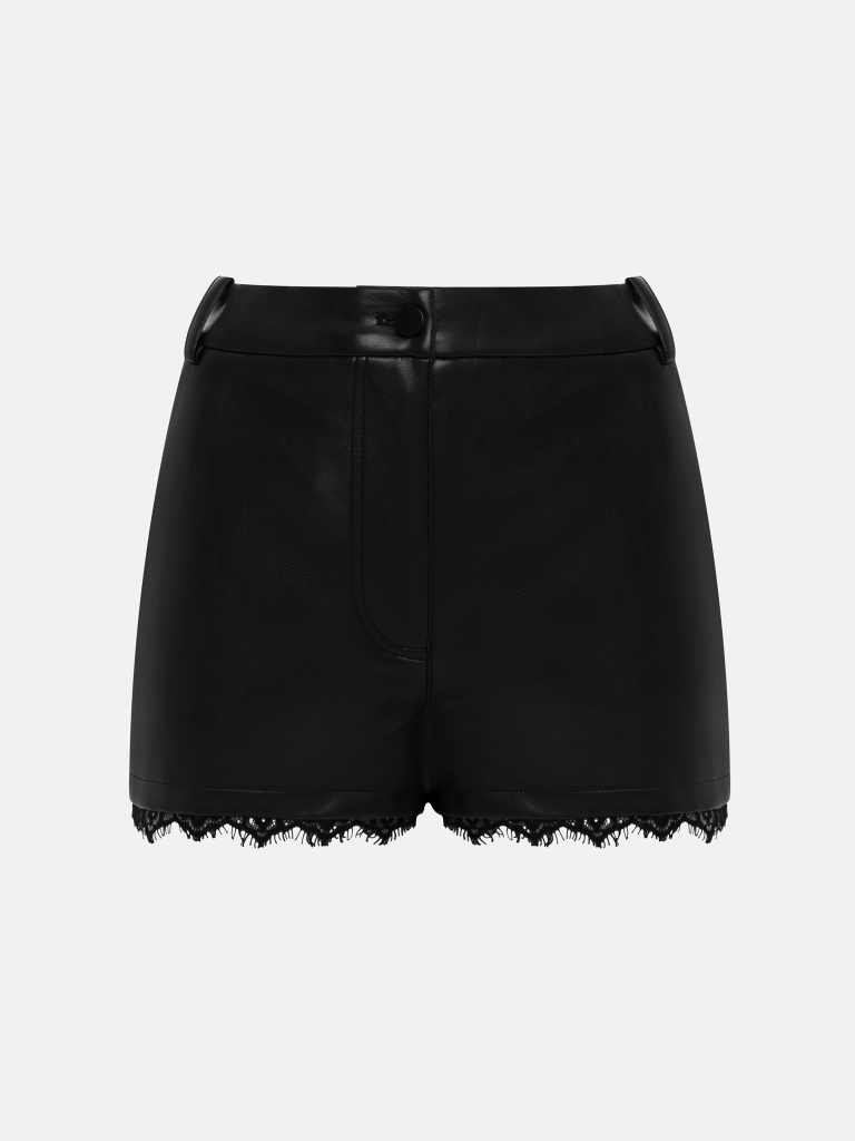 Шорты мини из экокожи с кружевным декором