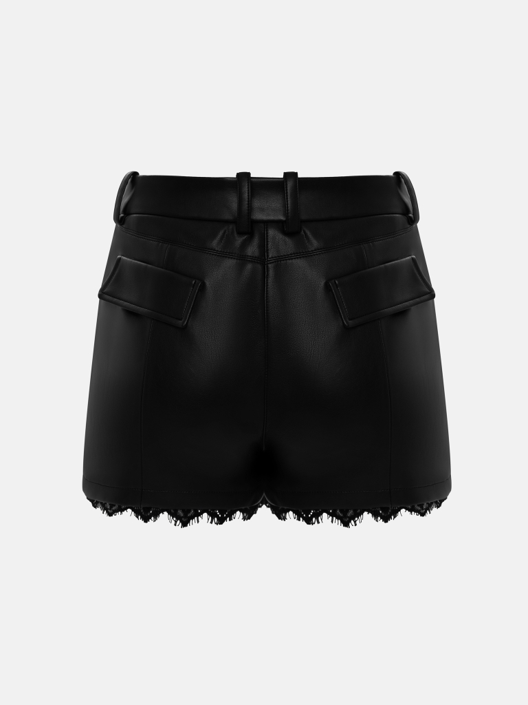 Шорты мини из экокожи с кружевным декором