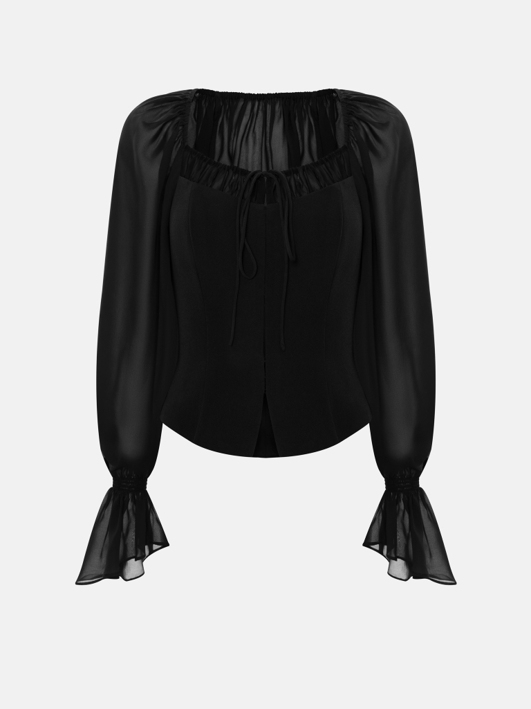 Lightweight blouse with gathered bodice and matching ties