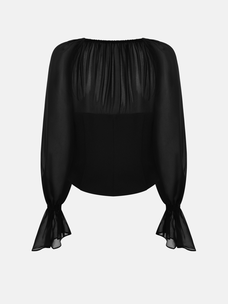 Lightweight blouse with gathered bodice and matching ties