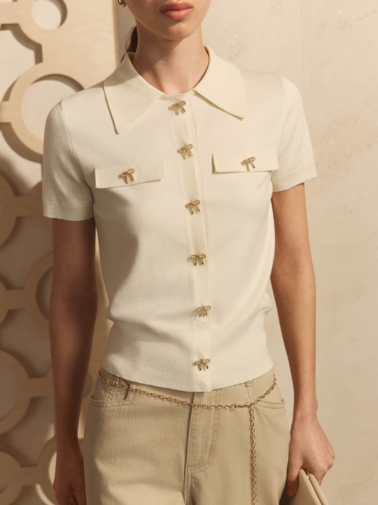 Viscose cardigan with bow-shaped buttons